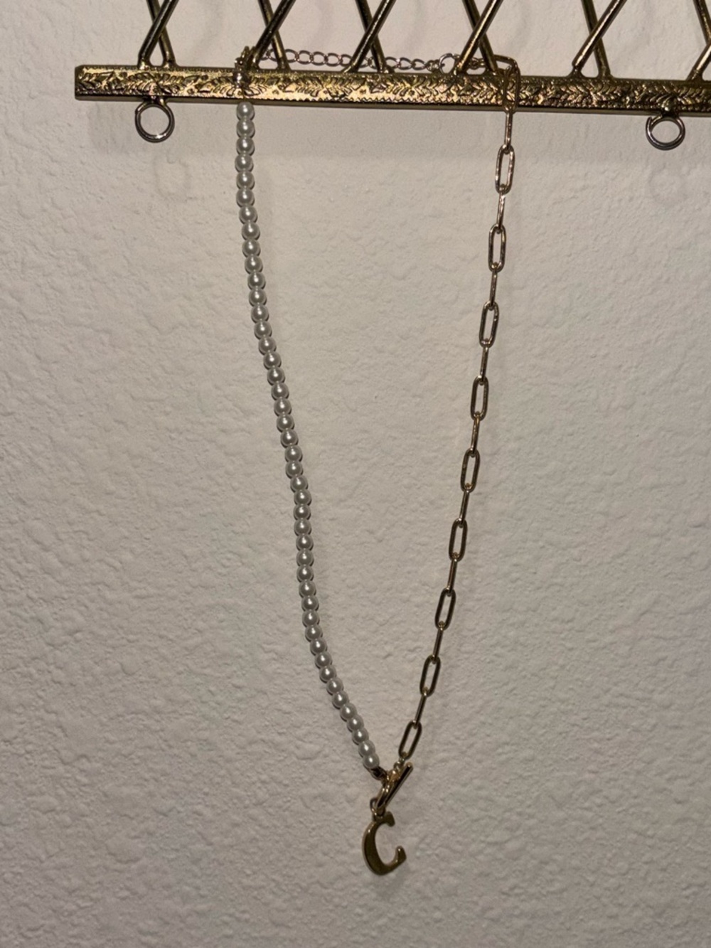 Gold and Silver Mixed Chain Necklace with C Initial Charm - Women Jewelry